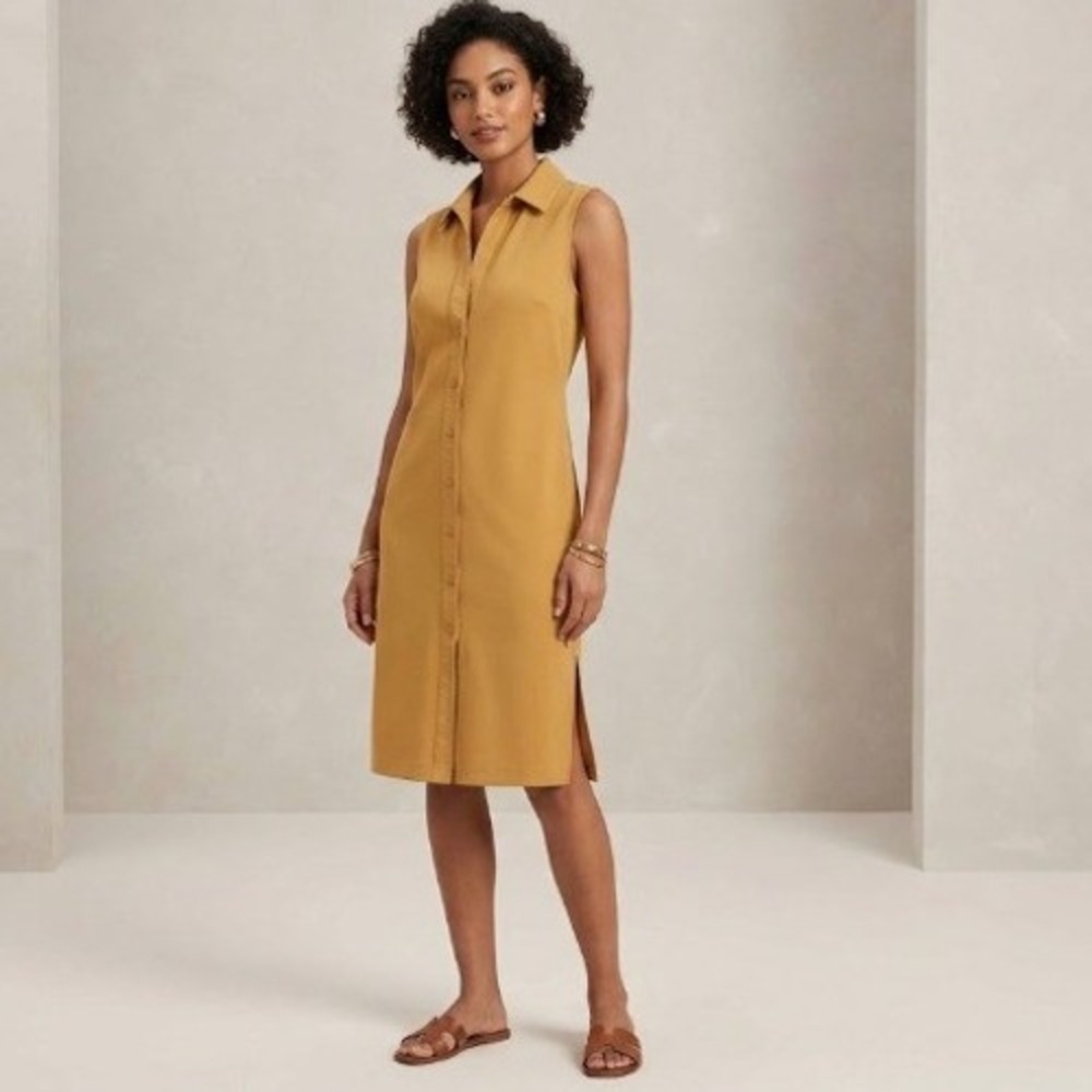 Save The Queen Sleeveless Mustard Shirt Dress Small